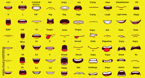 cartoon character talking mouth and lips expressions vector animations	
