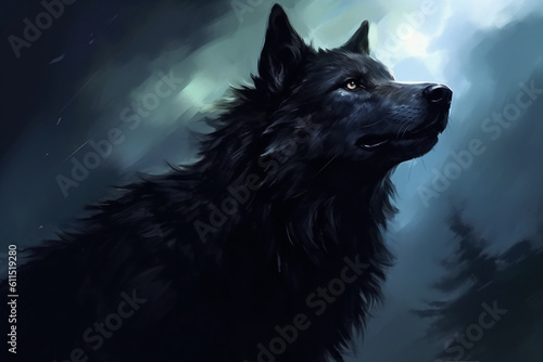 A black Wolf, very domineering in the moonlight. AI generative © SANGHYUN