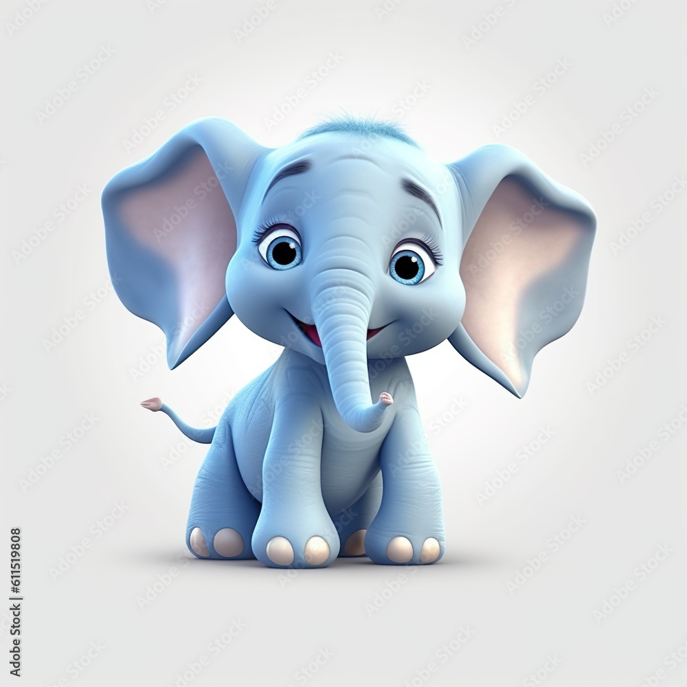 Adorable African Elephant: Funny Cartoon Character with Big Ears in the Jungle
