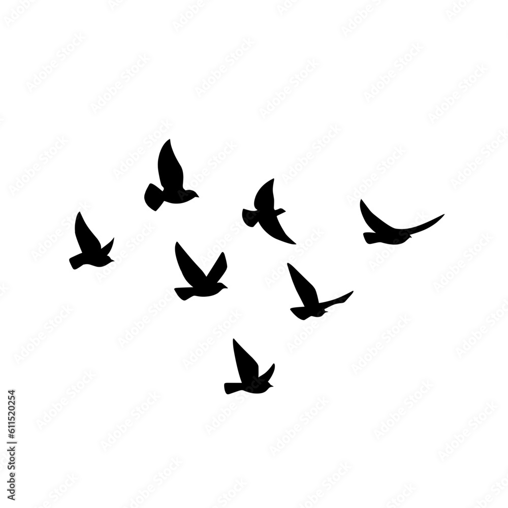 Flying bird silhouette. Vector illustration. a flock of flying birds. tattoo design Flying bird silhouette. Vector illustration. a flock of flying birds. tattoo design