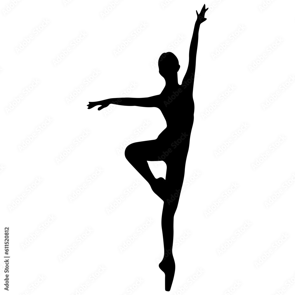 Vector illustration. Silhouette of a woman ballerina on stage. Ballet.