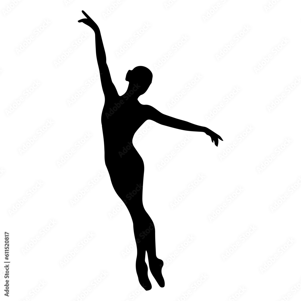 Vector illustration. Silhouette of a woman ballerina on stage. Ballet.