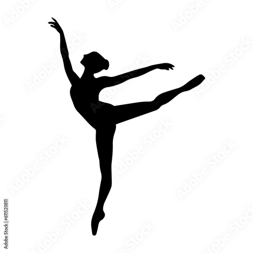 Vector illustration. Silhouette of a woman ballerina on stage. Ballet.