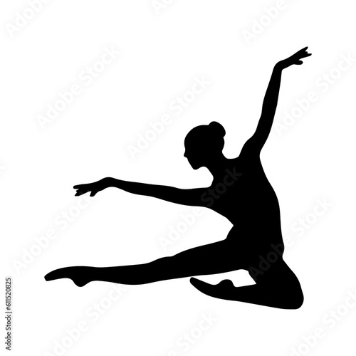 Vector illustration. Silhouette of a woman ballerina on stage. Ballet.
