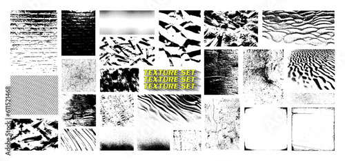 Different texture for overlay, giving effects for the background. Creative stamps, geometric shapes, brutralism texture overlay. Artistic graphic box - paper, grainy, dust, sand, olden wall. Vector