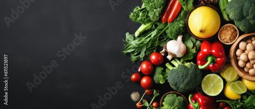 Frame of organic food. Fresh raw vegetables