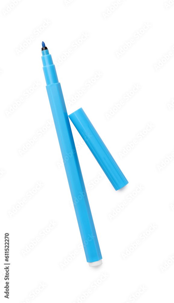 One light blue marker isolated on white, top view One light blue marker isolated on white, top view