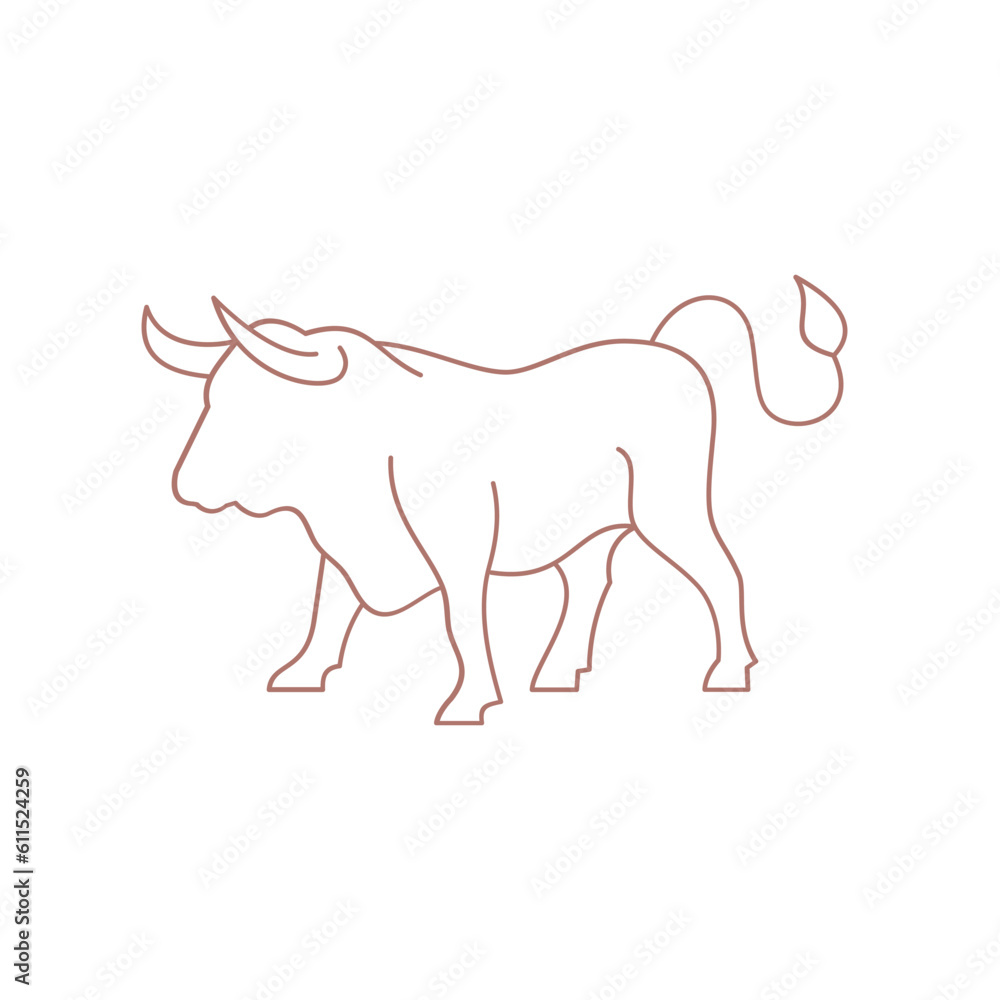 Obraz premium Simple Line Art Bull Logo Design Vector