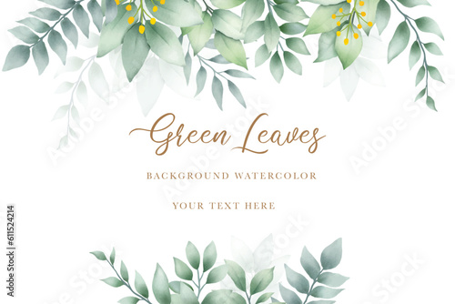 Beautiful green leaves background watercolor