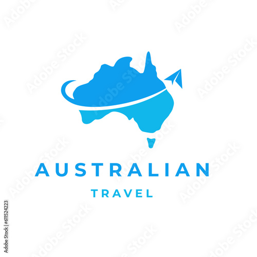 Australia travel logo design, Australia map with plane logo design inspiration