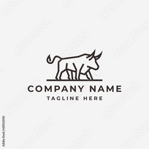 Line Art Bull Logo Design Vector