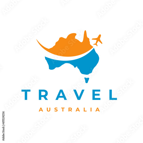 Australia travel logo design, Australia map with plane logo design inspiration