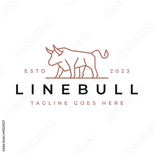 Simple Line Art Bull Logo Design Vector