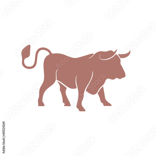 Retro Hand Drawn Bull Logo Design Vector