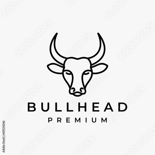 Simple line art bull head logo design vector