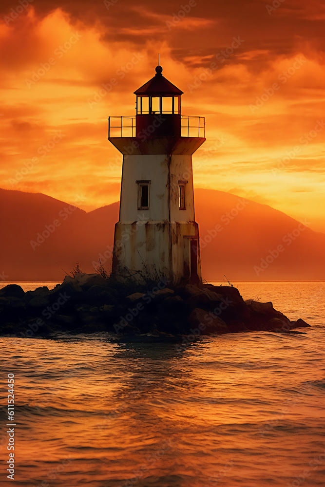 Lighthouse During Golden Hour. AI generative