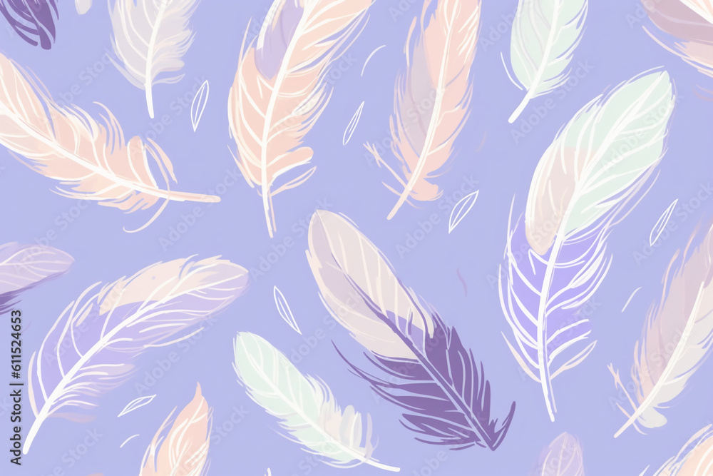pattern featuring minimalistic and stylized illustrations of feathers. AI generative