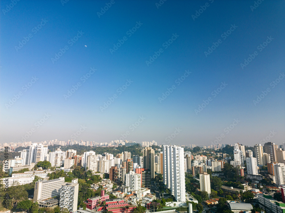 2023 view of the Pinheiros river with modern buildings beside it and the famous Octavio Frias de Oliveira bridge in the city of São Paulo.