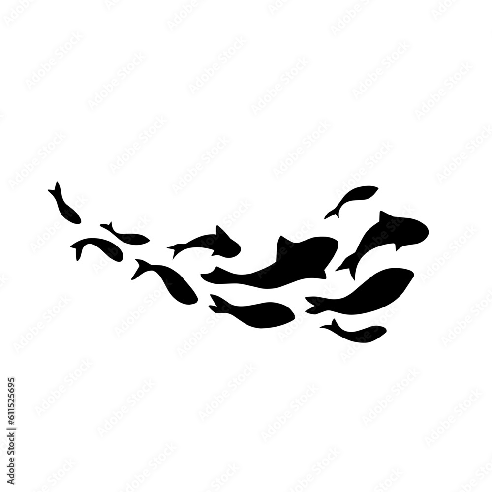 school of black silhouette fish. Silhouette vector illustration. school of black silhouette fish. Silhouette vector illustration.