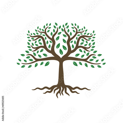 Abstract tree logo design, tree and root vector isolated on white background