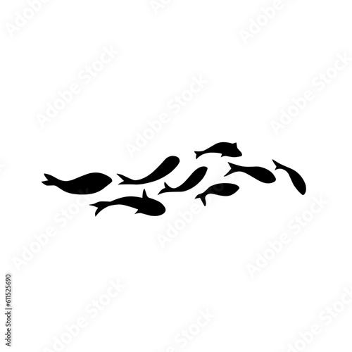 school of black silhouette fish. Silhouette vector illustration.