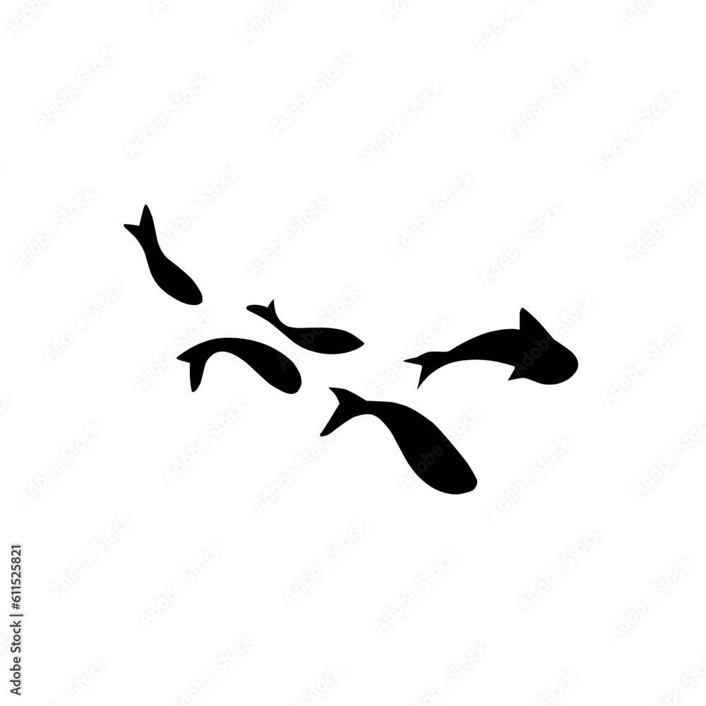 Fototapeta premium school of black silhouette fish. Silhouette vector illustration.