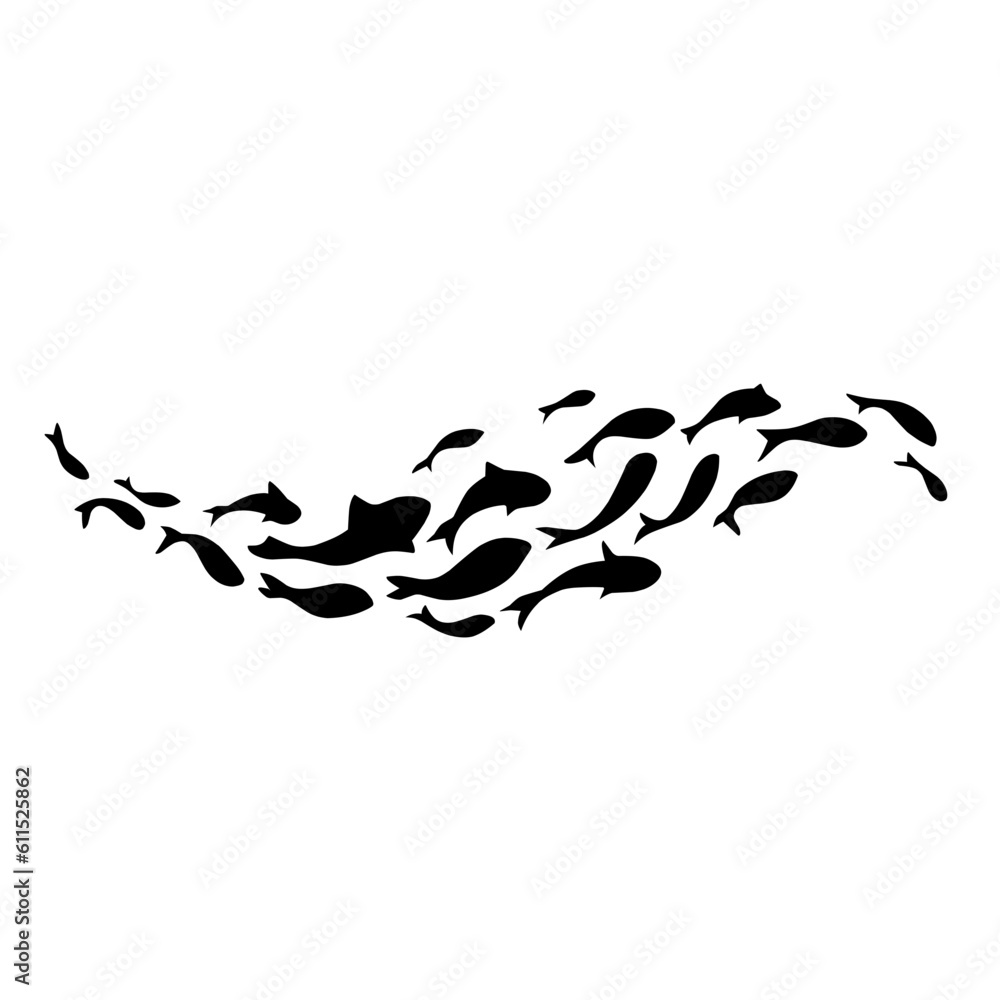 school of black silhouette fish. Silhouette vector illustration. school of black silhouette fish. Silhouette vector illustration.