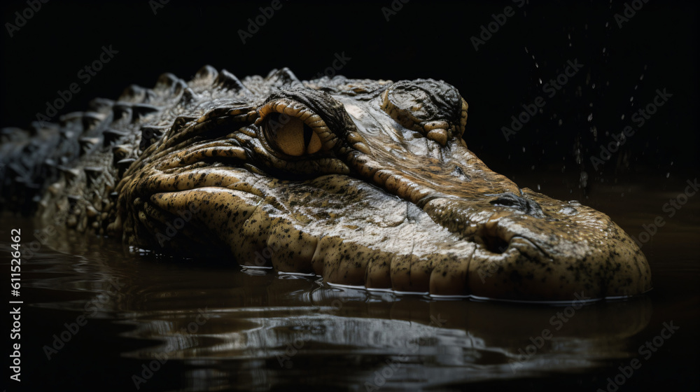 A large alligator submerged in the water Generative Ai A large alligator submerged in the water Generative Ai