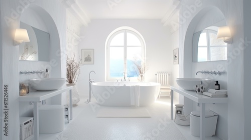 image of a lovely white bathroom Generative AI