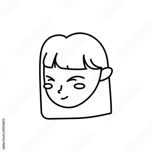 cute little girl face cartoon character vector illustration thick line design icon