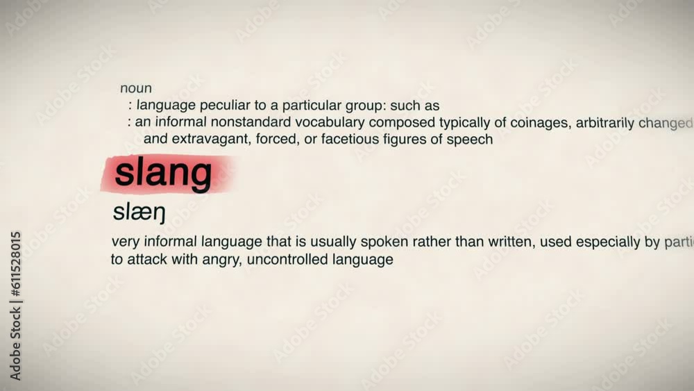 The Word Slang Red Highlighted in a Dictionary Animation The Word Slang Red Highlighted in a Dictionary Animation