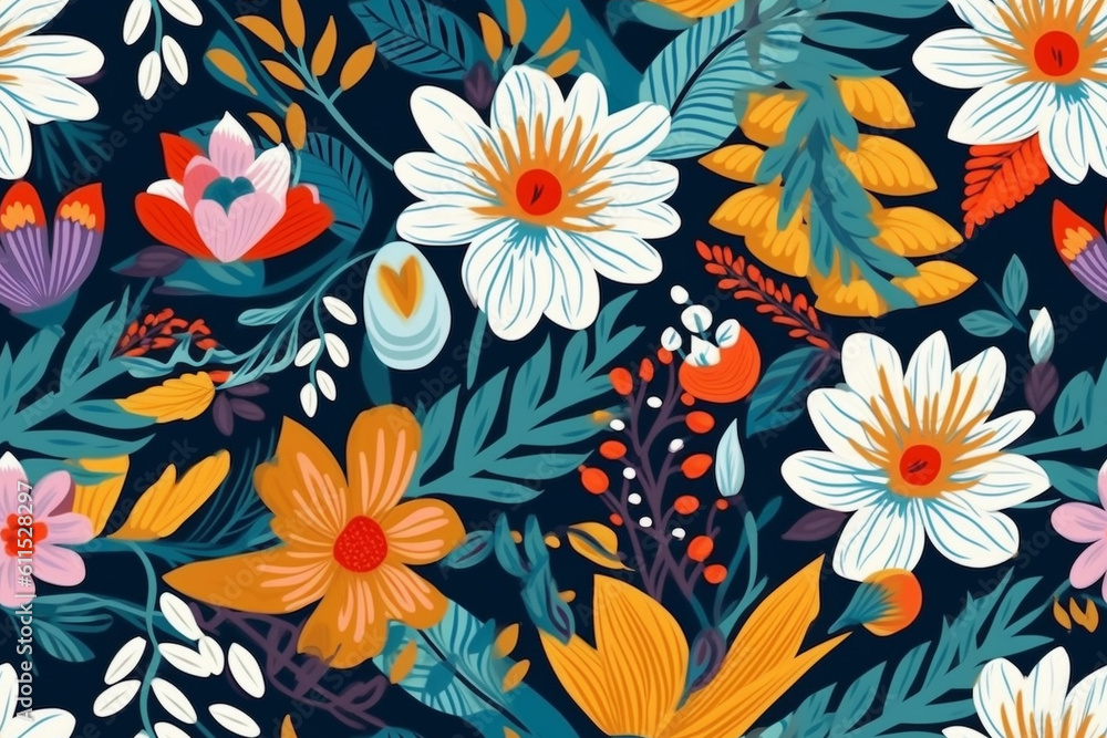Naklejka premium Colorful floral wallpaper in a seamless repeating pattern, developed with generative ai