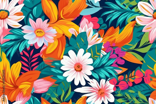 Colorful floral wallpaper in a seamless repeating pattern, developed with generative ai