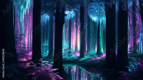 Fairy Tale Forest : a paradise forest with towering colorful trees (Generative AI)