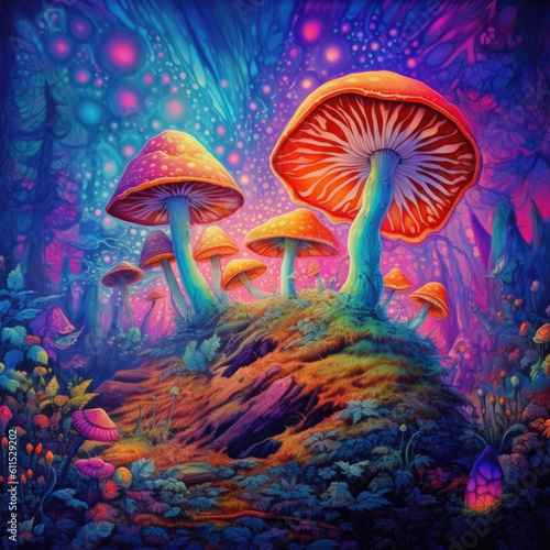 Psilocy mushroom in the forest © STORYTELLER AI