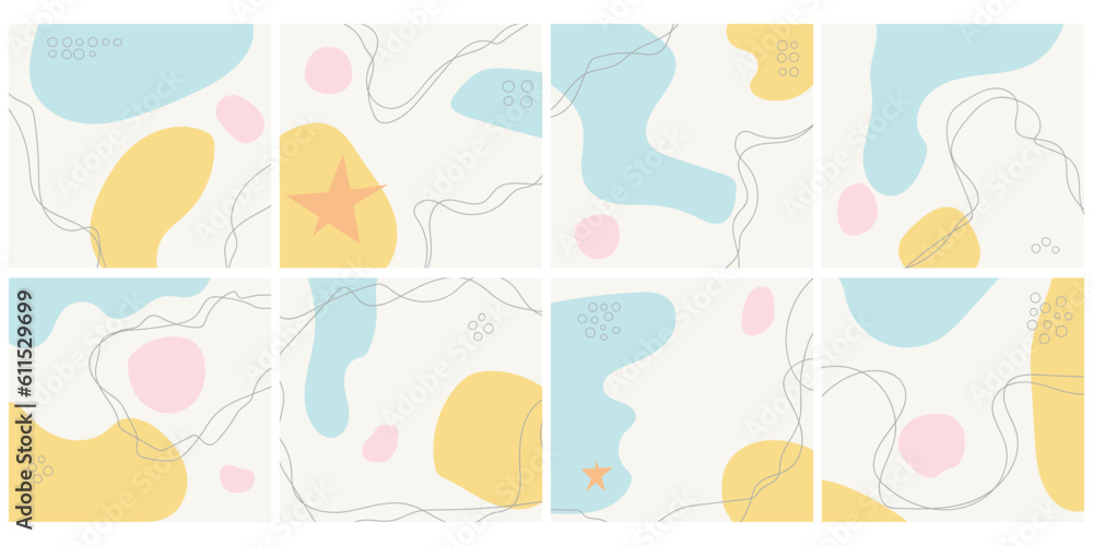 Pack of eight abstract backgrounds. Vector art with pastel tones