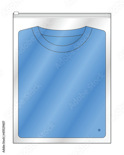Blue t-shirt in clear plastic zip lock bag template, vector file
