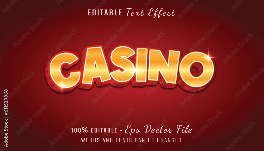 casino 3d text effect design with red and gold color
