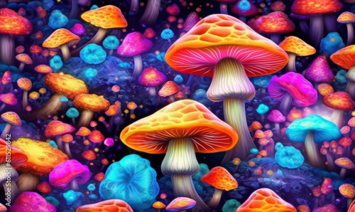 Psychedelic mushroom in the forest © STORYTELLER AI