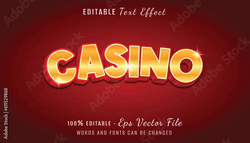 casino 3d text effect design with red and gold color