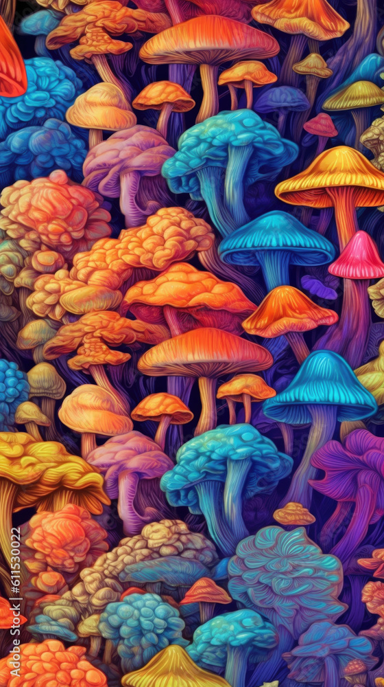 Psychedelic mushroom in the forest