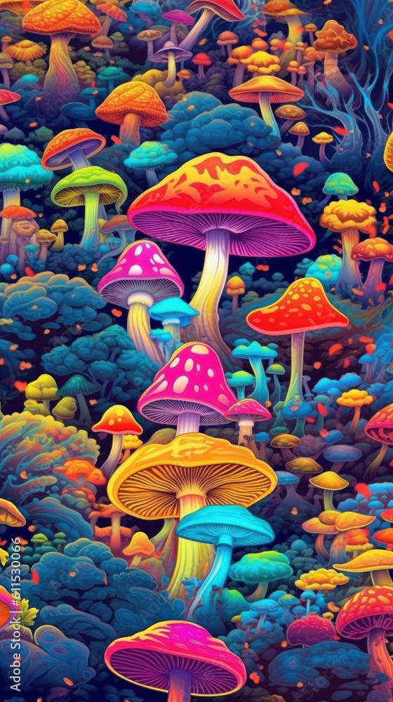 Psychedelic mushroom in the forest
