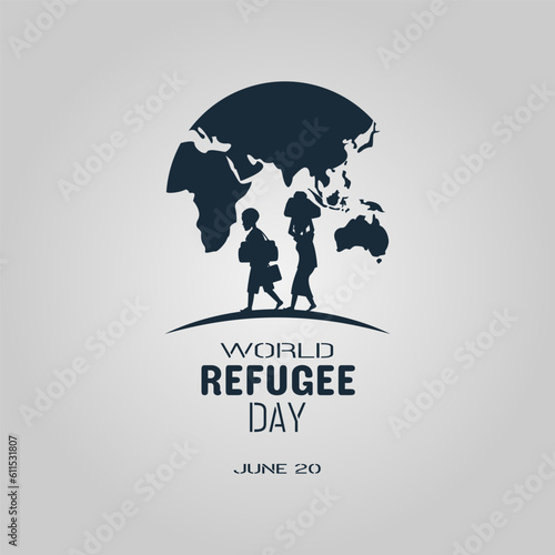 World Refugee Day greetings with silhouettes of people and globe
