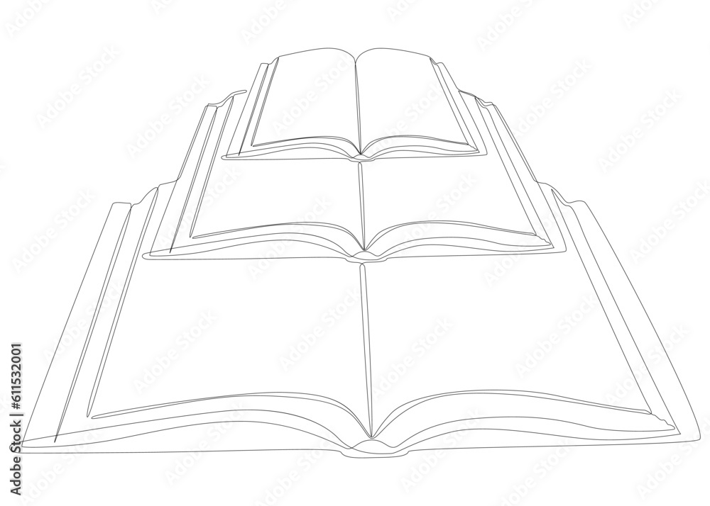 One continuous line of books. Thin Line Illustration vector concept. Contour Drawing Creative ideas. One continuous line of books. Thin Line Illustration vector concept. Contour Drawing Creative ideas.