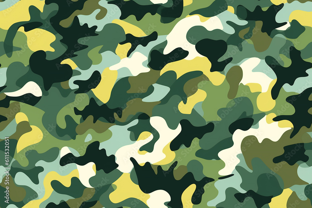Green camouflage pattern background, seamless repeating pattern; developed with generative ai Green camouflage pattern background, seamless repeating pattern; developed with generative ai