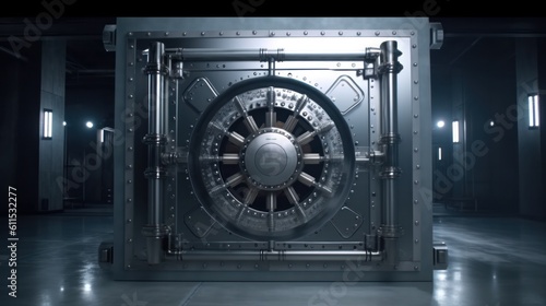 Silver bank vault front .Neural network AI generated Generative AI