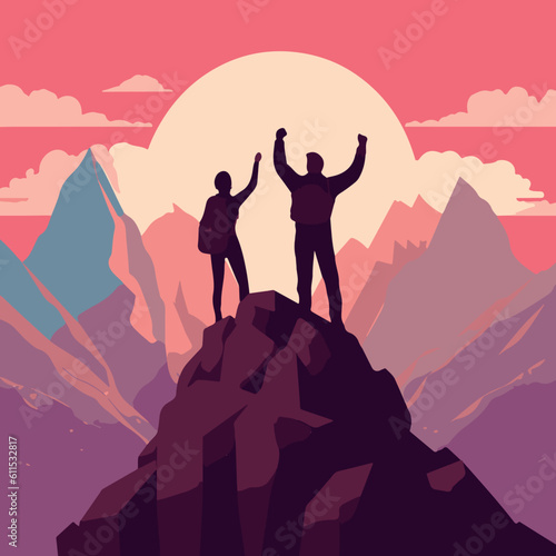 Canvas Print two people celebrating on top of a mountain