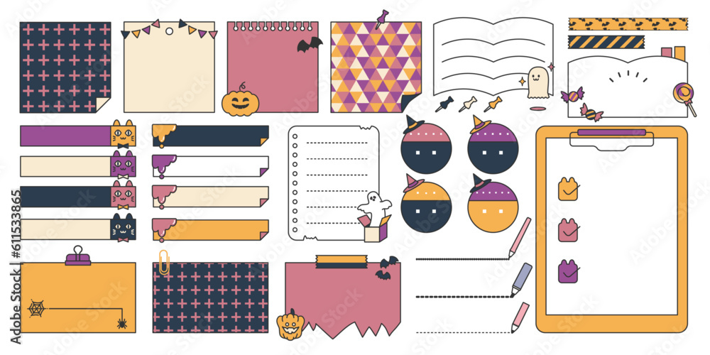 Fototapeta premium メモと付箋のベクター素材 セット ハロウィン