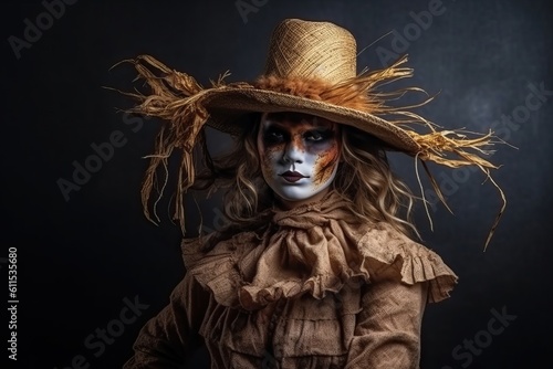 Portrait beautiful woman wearing halloween costume made with Generative AI