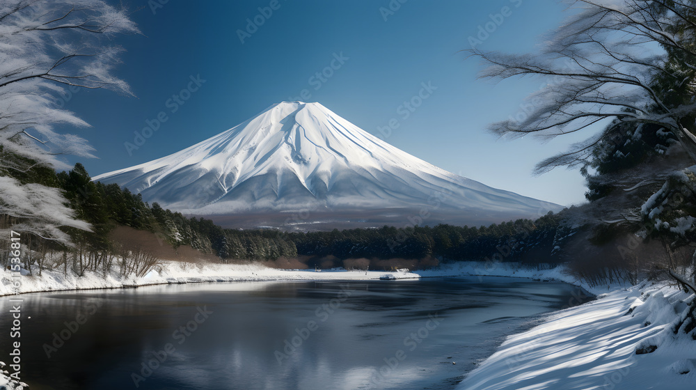 冬の雄大なる富士山 No.015 |  The Majestic Beauty of Mount Fuji in Winter Generative AI